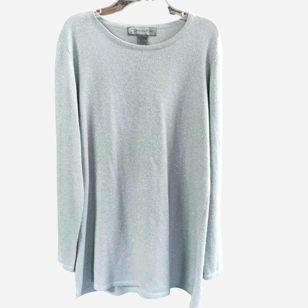Chandler Hill Women's Size Medium Metallic Silver Sparkly Long Sleeve Sweater
